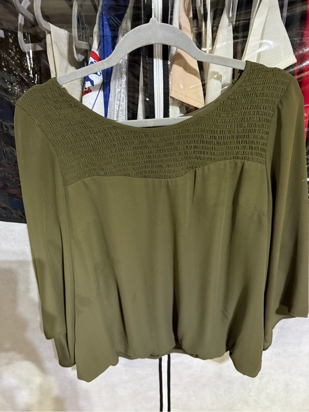 Alyx Olive Green Smocked Yoke Blouse